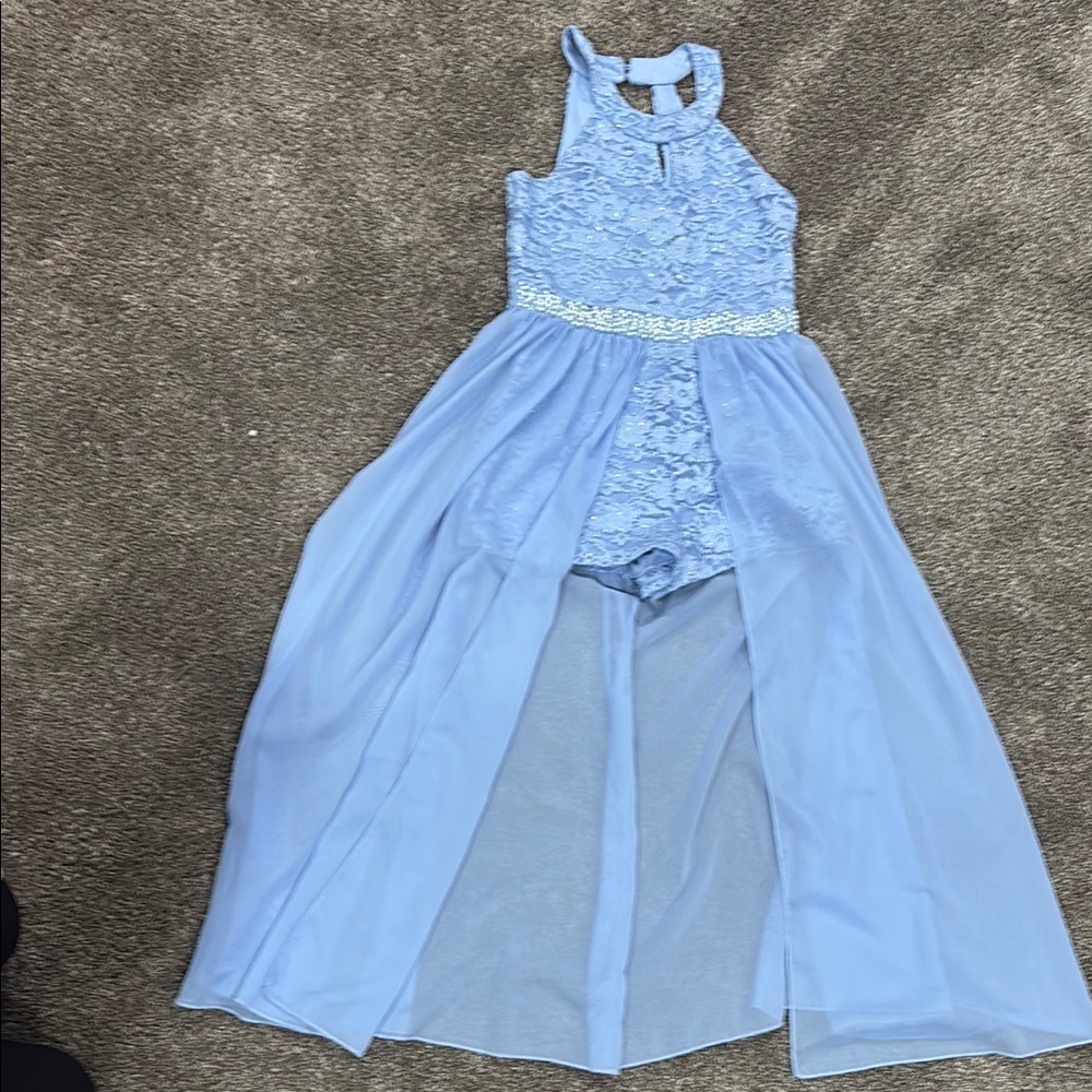 Elegant Blue Lace Overlay Dress
